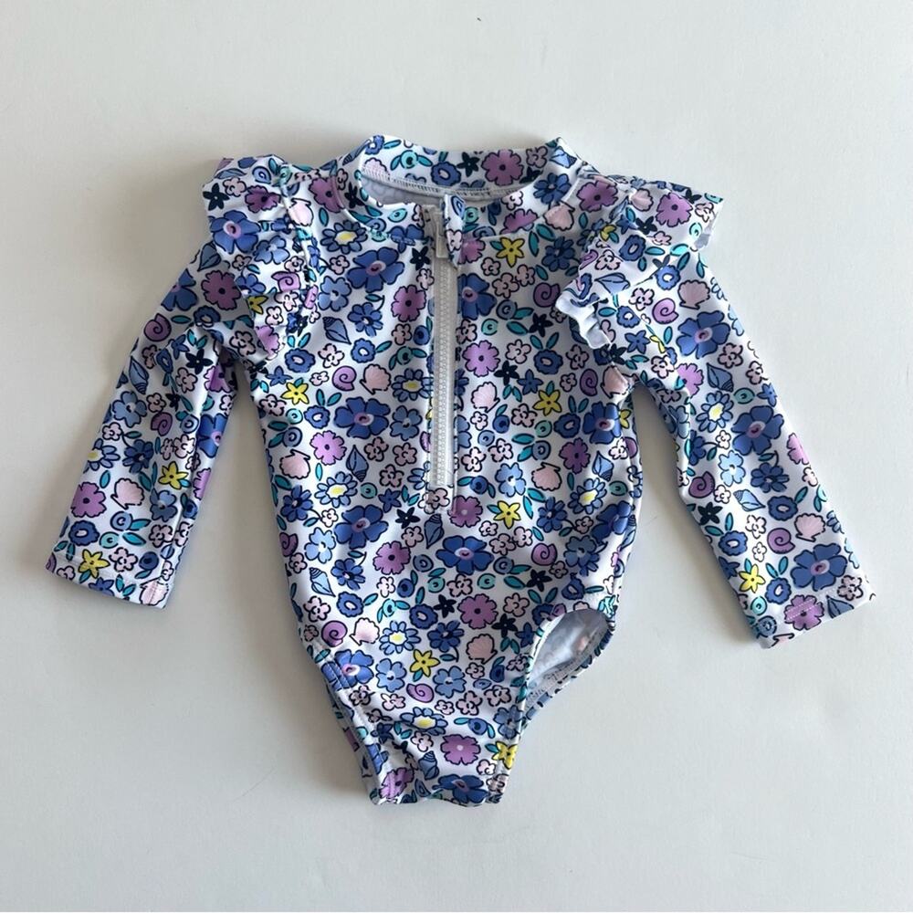 Gerber Baby Swimsuit Blue Floral Longsleeve